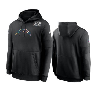 Men's Los Angeles Chargers Black Sideline Performance Crucial Catch Pullover Hoodie