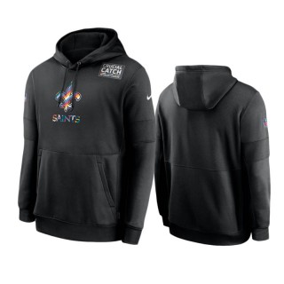 Men's New Orleans Saints Black Sideline Performance Crucial Catch Pullover Hoodie