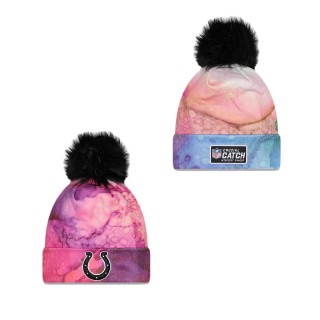 Women's Indianapolis Colts Pink Black 2022 NFL Crucial Catch Pom Knit Hat