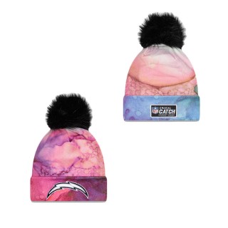 Women's Los Angeles Chargers Pink Black 2022 NFL Crucial Catch Pom Knit Hat